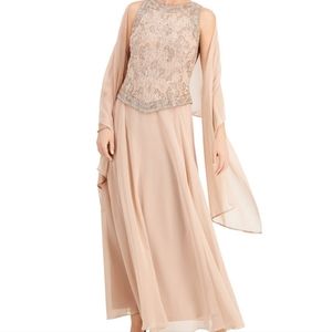 J Kara Beaded Gown & Chiffon Scarf